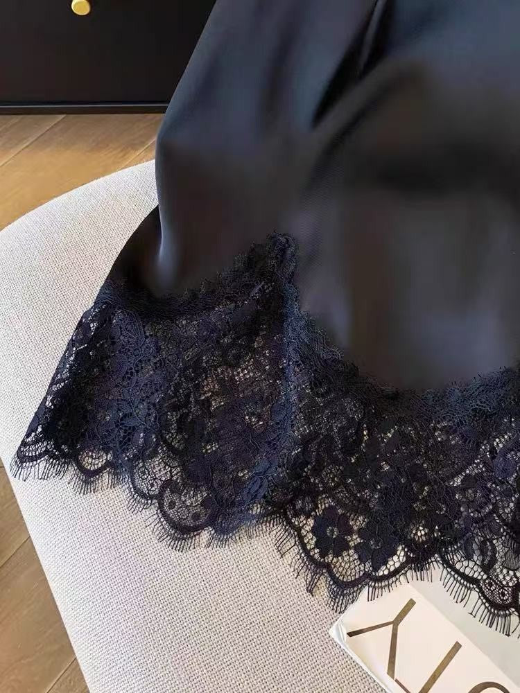 Ladies Fashion Lace Spliced A-line Mini Skirt Summer Thin High Waist Solid Color Skirt Women Clothes Simple Black Short Skirts