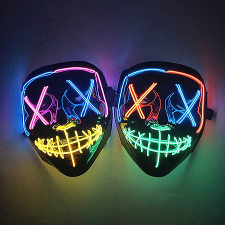 Wireless LED Purge Mask Neon Glow In Dark Scary Grimace Full Face Mask Cosplay Rave Bar Club Masquerade Carnival Party Decor