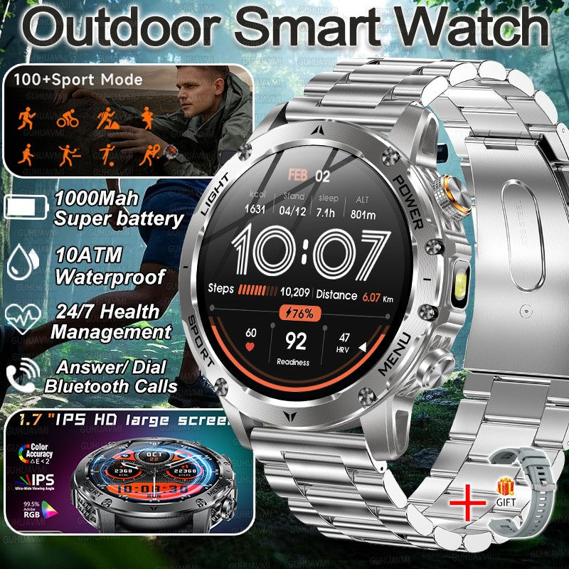 2025 New Military Smart Watch 1000Mah Battery Fitness Tracking 10ATM Waterproof Tactics Sport Flashlight call Bracelet For Men