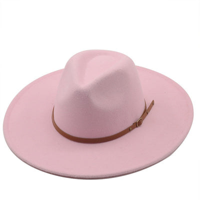 9.5cm Wide Brim Fedora Hats with Brown Belt Autumn Winter Women Party Top Hat Men Jazz Retro Cowboy Felt Cap Panama Sun Hat