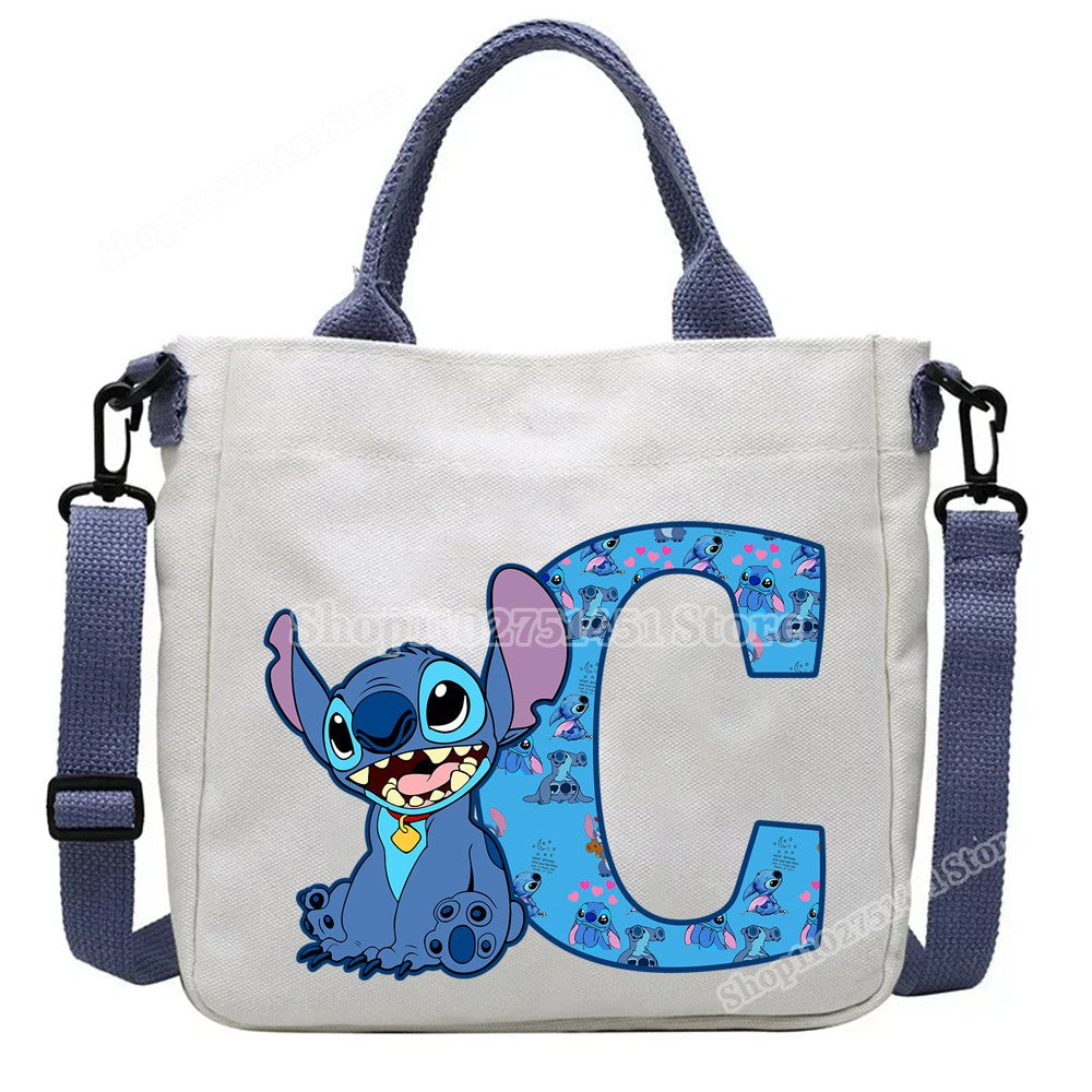 Disney Stitch Letter A-Z Print Shoulder Bags Cute Anime Action Figure Stich Purses Handbags Women Sling Messenger Bag Gift