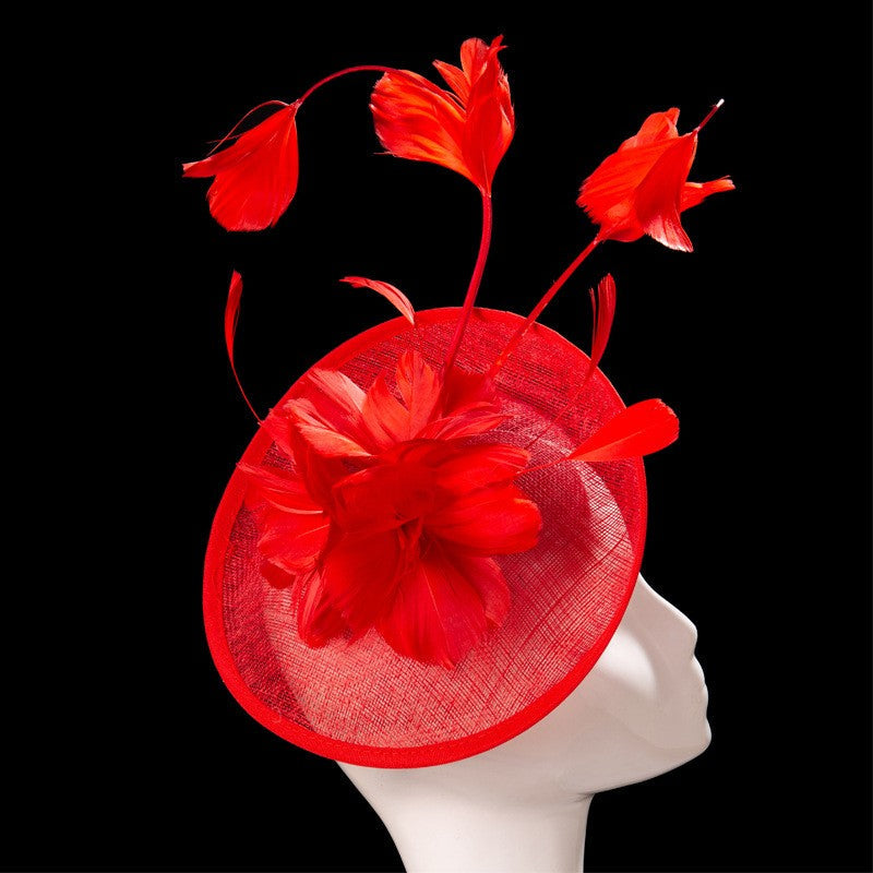 Double hemp yarn pattern design feather accessories big brim sun hat elegant banquet hat wedding beach vacation equestrian hat