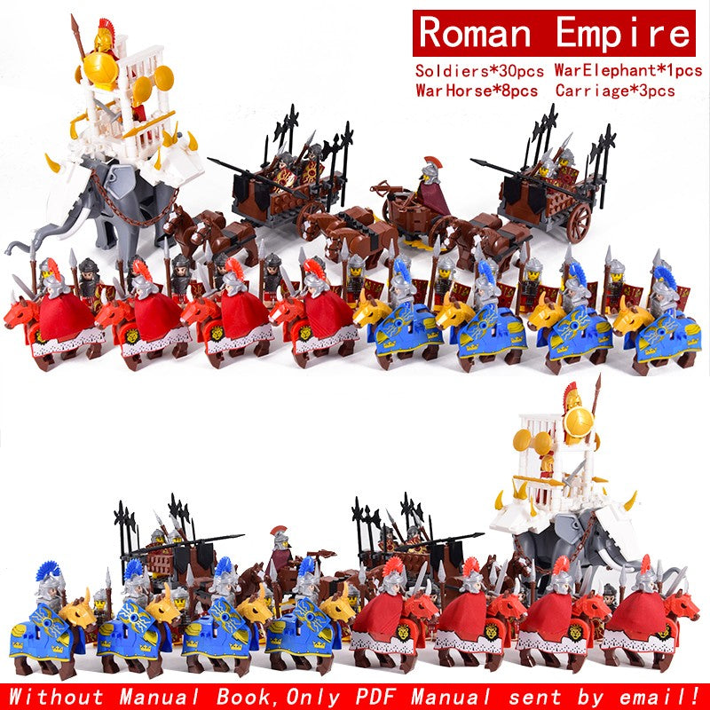 MOC Roman Empire Spartan Army Medieval Soldier Chariot Building Block Bricks Ancient Military War Helmet Toys For Children