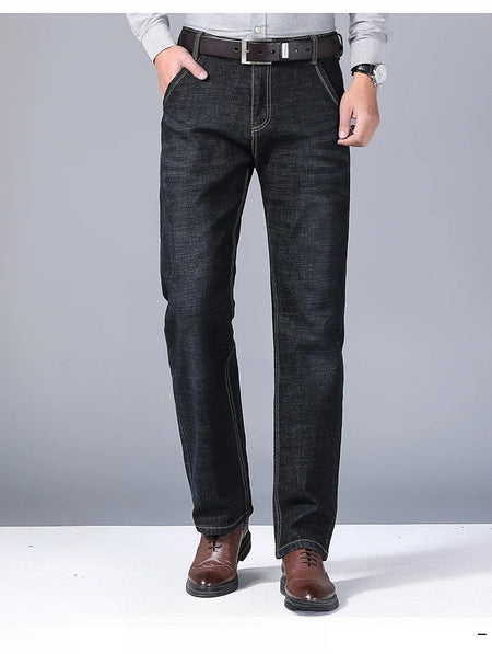 Men's Fashion Business Jeans 2025 Classic Style Casual Stretch Slim Fit Male Denim Trousers Black Blue Brand Jeans Pants