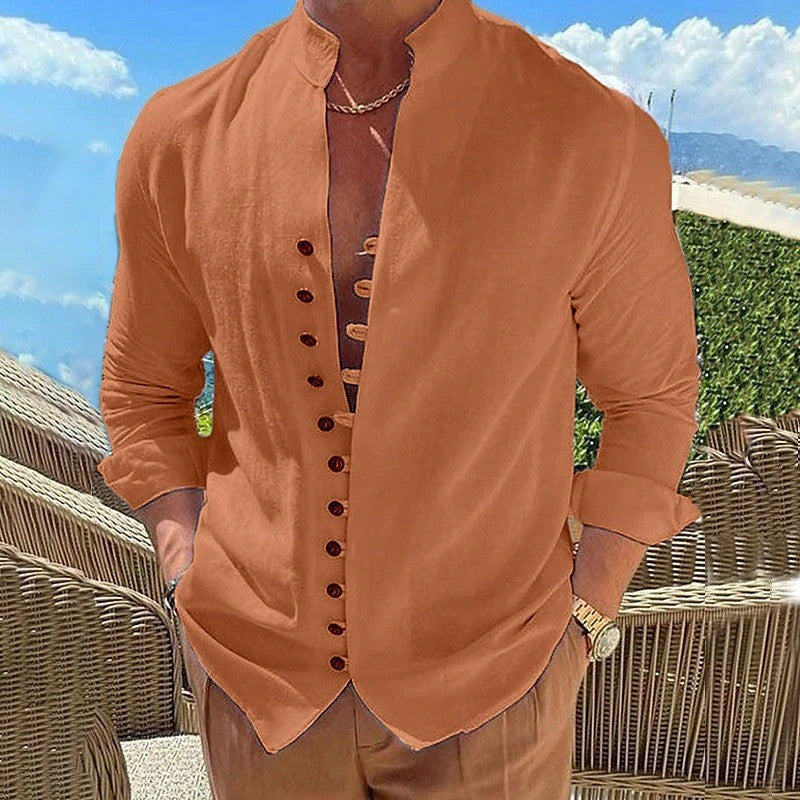 Men Business Workwear Blouse Shirts Autumn Spring Male Vintage Cotton Linen Blouse Tops LRFZ-776