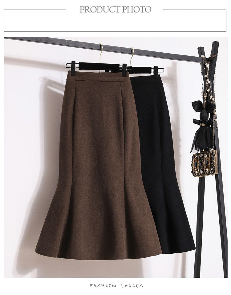 Plus Size Skirt Women 2024 Winter High Waist Elastic Velvet A Line Mermaid Skirt Korean Style Elegant Brown Or Black Long Skirts