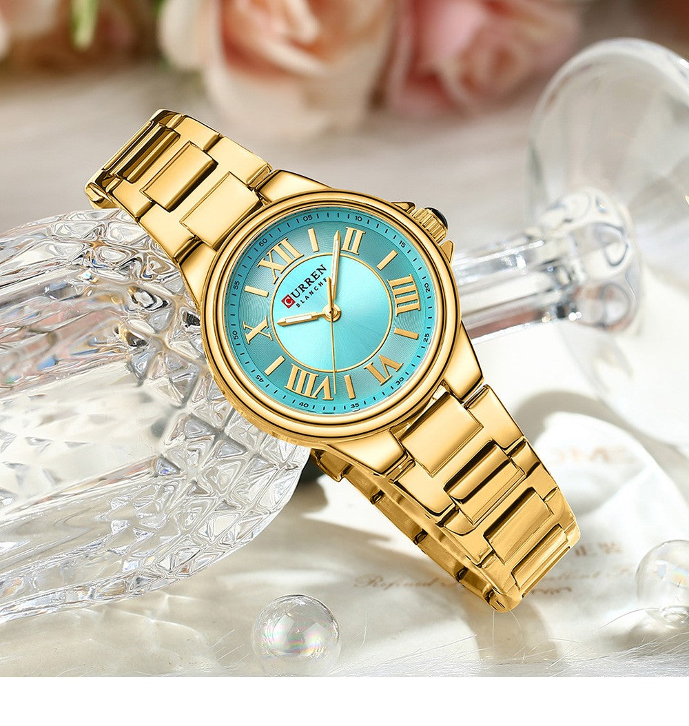 CURREN Romantic Charm Women's Wristwatches Fashion Design Thin Quartz Watch with Luminous Hands Stainless Steel Bracelet