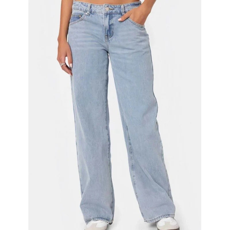 Fashionable Russian Women's Jeans High Waist Wide Leg Floor-Length Old Fashion Decorative Long Version of Women's Jeans