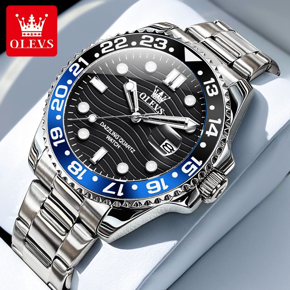 OLEVS Men's Watches Trend Luxury Fine Steel Strap Big Date Original Brand Quartz Wristwatch for Man Waterproof Luminous 5885 New