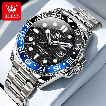 OLEVS Men's Watches Trend Luxury Fine Steel Strap Big Date Original Brand Quartz Wristwatch for Man Waterproof Luminous 5885 New
