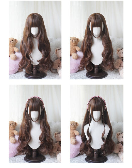 32cinch Lolita Style Long Curly  Wig | Heat Resistant Synthetic Hair with Bangs for Cosplay, Halloween, Anime Theme Party Dress
