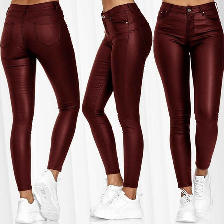 2025 Fashion Faux Leather Pants Women's Sexy Stretch Casual Leggings Solid  Leather Bodycon Pencile Pants For Women Streetwear
