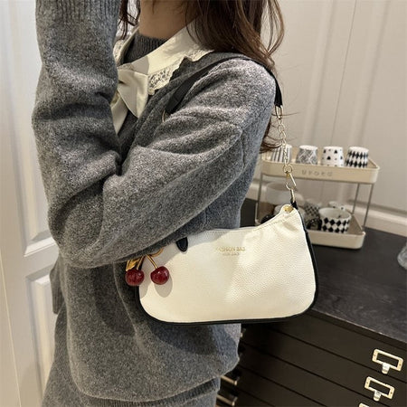 Cherry Pedant Shoulder Underarm Bag Women's Fashion Handbags Causal Hobos Purses Ladies Hand Bags Pu Leather for Work Travel