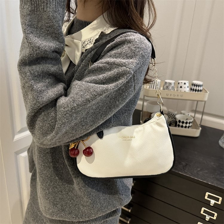 Cherry Pedant Shoulder Underarm Bag Women's Fashion Handbags Causal Hobos Purses Ladies Hand Bags Pu Leather for Work Travel