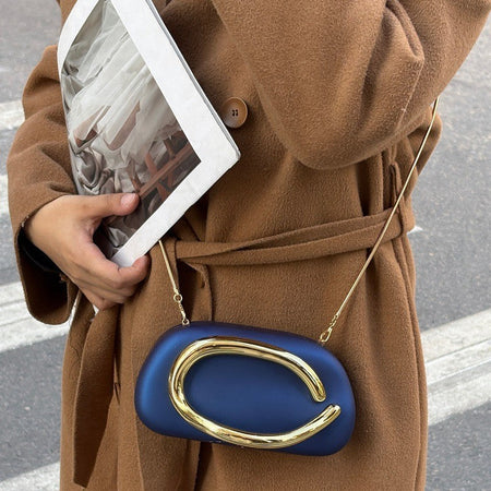 Brand Z Clutch Bag Metal Handle Design Luxury Evening Lipstick Bag Round Box Chain Bag Elegant Woman Shoulder Messenger Bags
