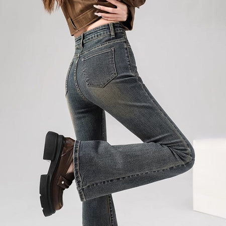 Spring Woman High Waist Vintage Flare Jeans Girls Korean Y2k 2000s Bell Bottom Pants Female Streetwear Gray Blue Denim Trousers