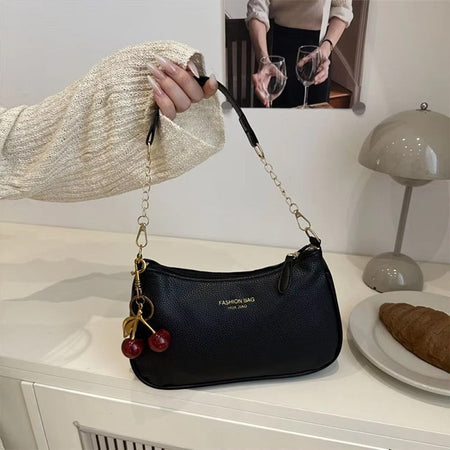 Cherry Pedant Shoulder Underarm Bag Women's Fashion Handbags Causal Hobos Purses Ladies Hand Bags Pu Leather for Work Travel