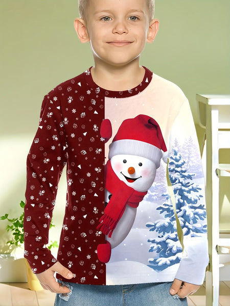 Children's Clothing Boys Tshirt Long Sleeve Creative 3D Christmas Print Kids Spring Fall Clothes Casual O-Neck Girl Clothes Tops