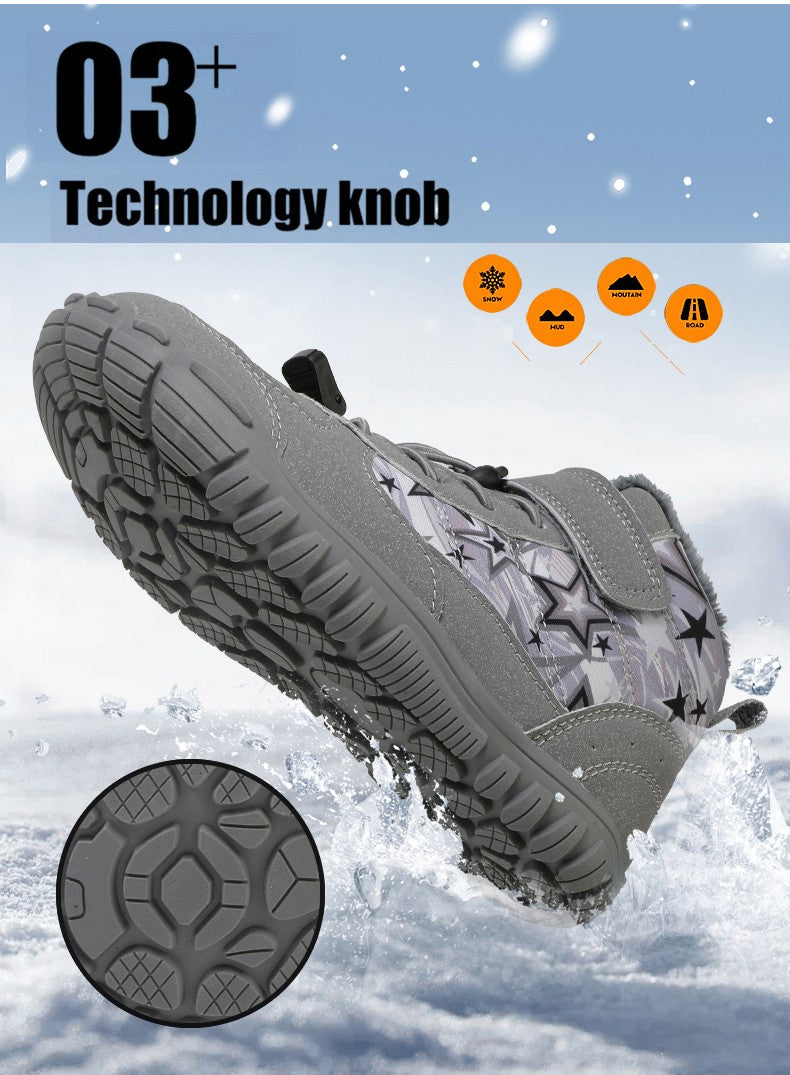 2025 Kids Barefoot Snow Boots Wide Toe Winter Insulated Waterproof Fur Lined Shoes for Boys Girls Cold Weather Outdoor Sneakers