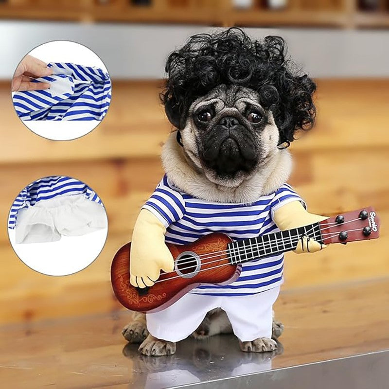 Pet Guitar Costume Dog Costumes Cat Halloween Christmas Explosive Head Guitarist Cosplay Party Funny Outfit Clothes