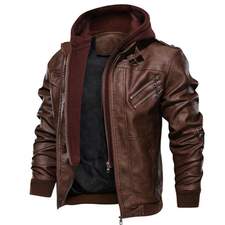 Men Faux Leather Cardigan Leathers Jackets Zipper Coat Long Sleeve Solid Autumn Moto Bike Casual Autumn 2025 Hooded Spliced