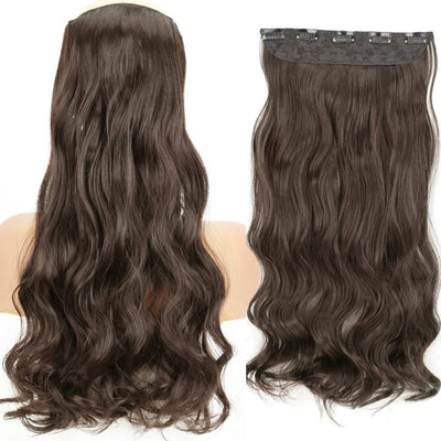 Long Straight Hairstyle 5 Clip Natural Hair Extension Synthetic Fiber Heat-Resistant Hairpiece 22"32" Black Brown Blonde