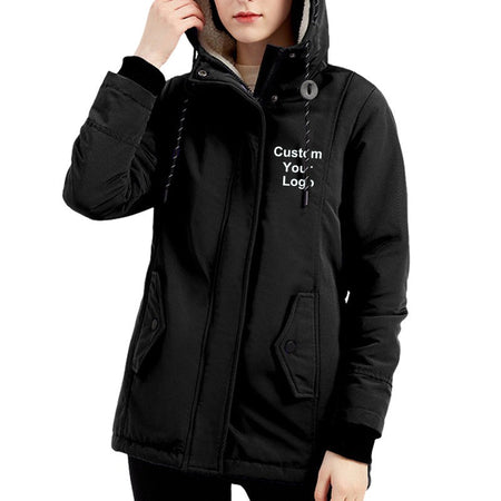 New Fashion Womens Custom Your Logo Fur Lined Parka Jacket Coat Ladies Hooded Outwear Winter Warm Overcoat