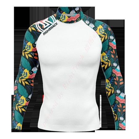 Hot Men's Surfing Shirt Nautical Diary Lycra Rashguard RIGHTTRACK For Surf Sportswear Beach UV Swimwear UPF50+ Clothes