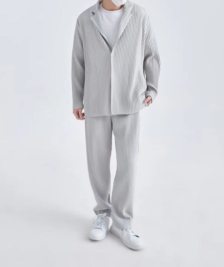 Miyake New 2025 Spring Suit Long Sleeve Pleated Pleated Men's Jacket Lapel Pleated Solid Color Fashion Loose Plisse Casual Top