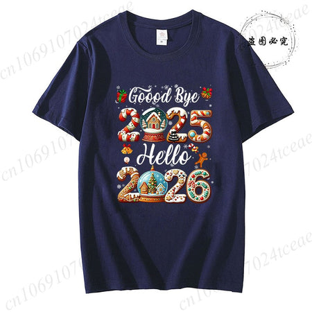 Good Bye 2025 Hello 2026 Shirt for Women Men Tops,Merry Christmas T-Shirts,Happy New Year 2026 T-shirt,Family Holiday Outfit,