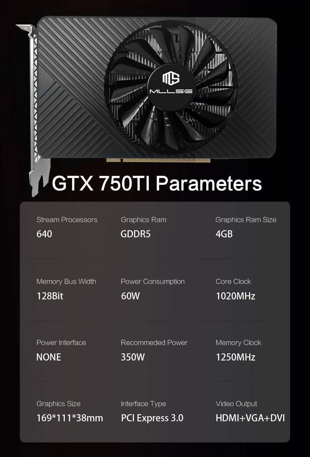 MLLSE GTX 750Ti 4GB Graphics Card GDDR5 128Bit HDMI DVI VGA PCI-E 3.0 Geforce GPU Gtx 750ti Gaming Video Card Placa De Video