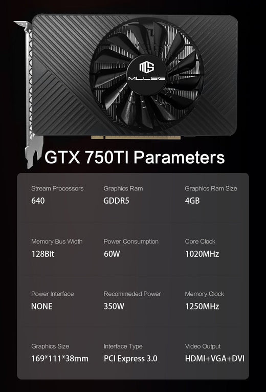 MLLSE GTX 750Ti 4GB Graphics Card GDDR5 128Bit HDMI DVI VGA PCI-E 3.0 Geforce GPU Gtx 750ti Gaming Video Card Placa De Video