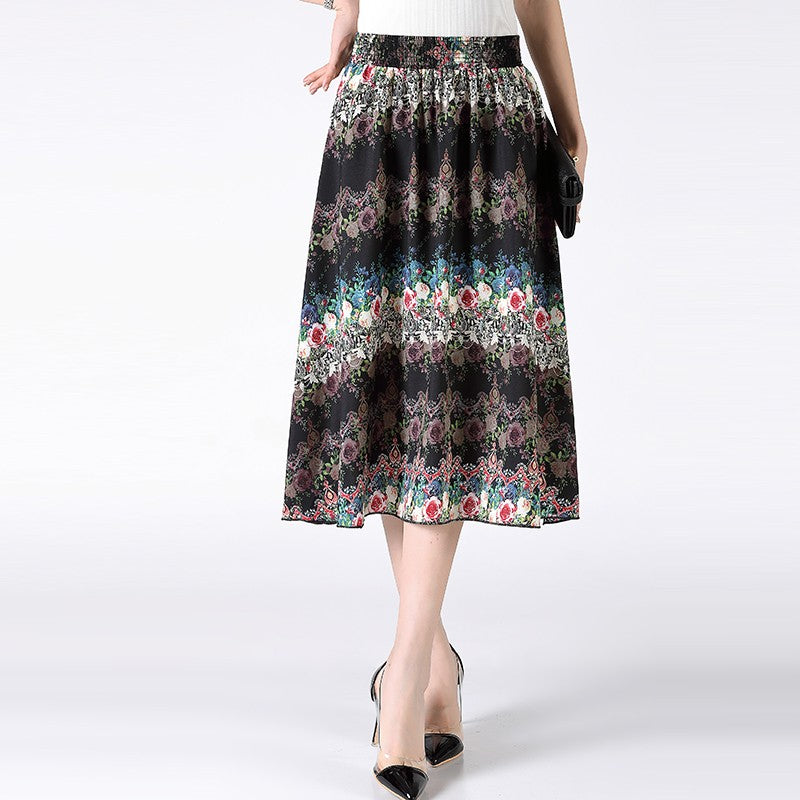 Women's Plus Size Half Skirt 2024 Summer New Bohemian Style Printed Pleated Skirt Fashionable Spring Women's Clothing
