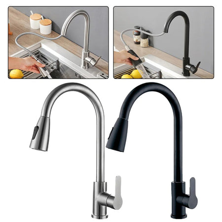 Kitchen Faucets Brushed Nickel Pull Out Kitchen Sink Water Tap Deck Mounted Mixer Stream Sprayer Head Hot Cold Taps Sliver