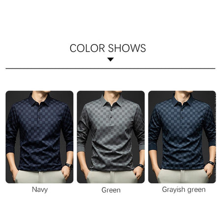 BROWON Polo Shirts for Man Autumn Business Slim Fit Long Sleeve T Shirt Men 2025 New Casual Loose Pullover Plaid Men Tops & Tees