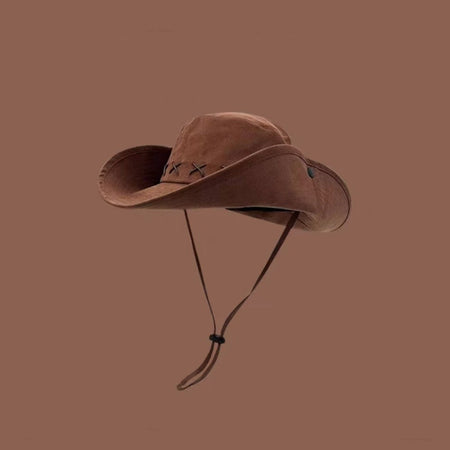 Breathable Western Cowboy Hat Adjustable Retro Wide Brim Sun Hat Mountaineering Anti UV Fisherman Sunshade Cap Unisex