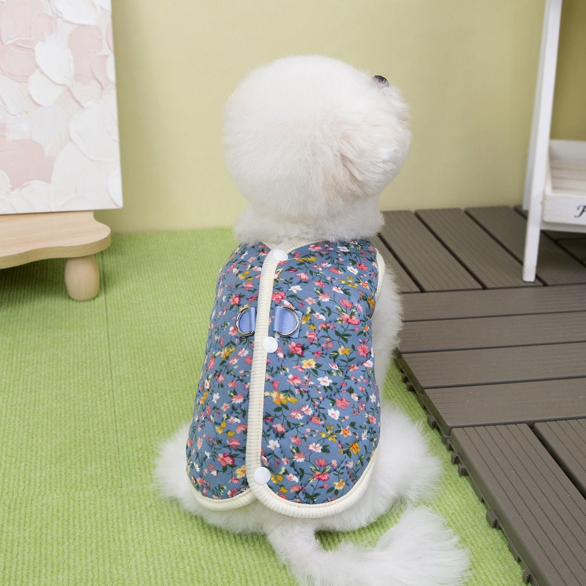 S-2XL Autumn Winter Pet Dog Fleece Vest Pink/Blue Warm Floral Print Vest Cat Clothes For Small Medium Dogs Cats