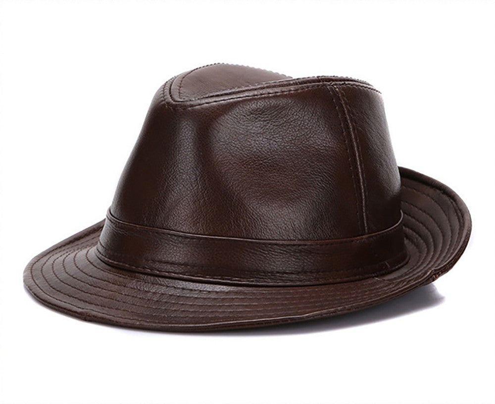 New Style Autumn Winter Warm Cowboy  100% Real Cowhide Leather Hats Men Real Genuine Cowhide Leather Top Hats Men Fashion Caps