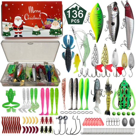 411/366/136/86Pcs of Christmas fishing lure set with storage box,  which is common in salt water and fresh water