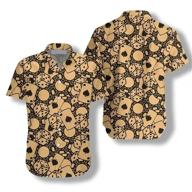 Casino Poker Dice Pattern Beach Shirt For Men Money 3D Printed Hawaiian Shirts Holiday Short Sleeve Lapel Top Loose Women Blouse