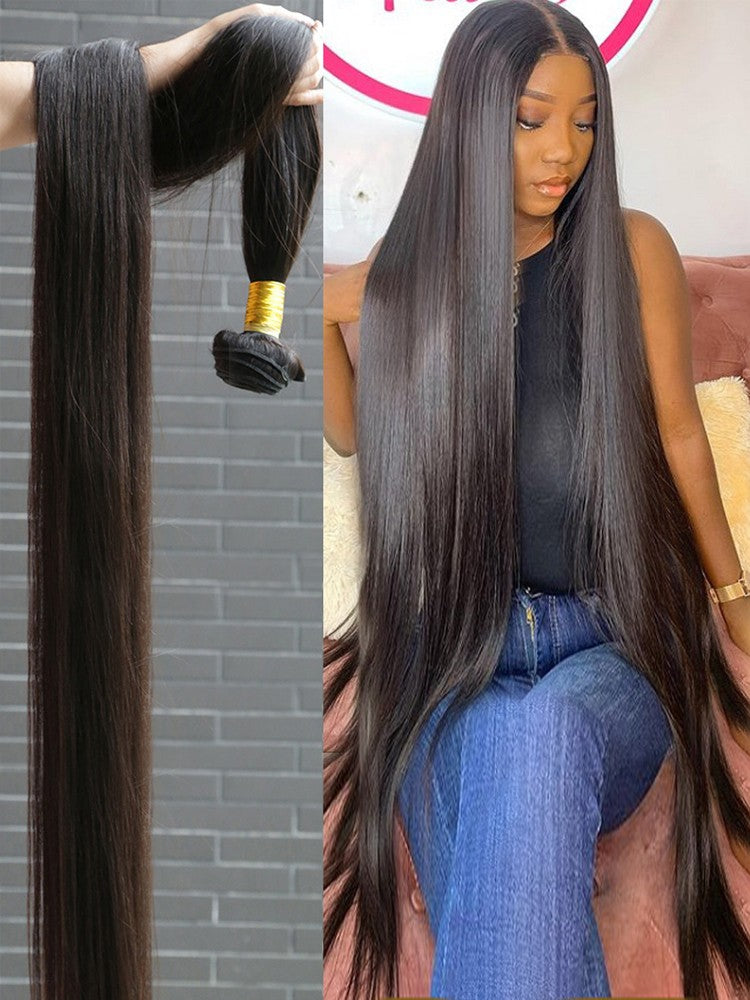 26 28 30 Inches Straight Human Hair Bundles Brazilian Raw Remy Weave 100% Unprocessed Extension Weft Natural Black For Women
