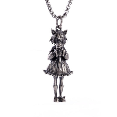 Silver-Plated Anime Mecha Beautiful Girl Girl Pendant Necklace Men and Women Hip-Hop Rock Punk Trendy Jewelry Gift