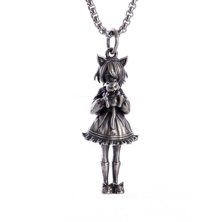 Silver-Plated Anime Mecha Beautiful Girl Girl Pendant Necklace Men and Women Hip-Hop Rock Punk Trendy Jewelry Gift