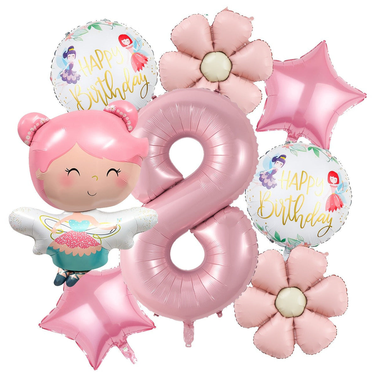 Cute Butterfly Fairy Theme Princess Birthday Foil Balloons Pink Wing Fairy Rainbow Balloons 4th Birthday Party Decorats