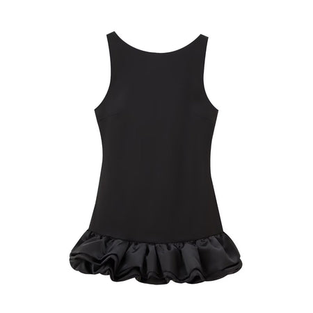 TFMLN Fashion Women Ruffle Pleated Dress Slim O-neck Sleeveless Backless Dresses Female 2025 Party Club Lady Vestidos