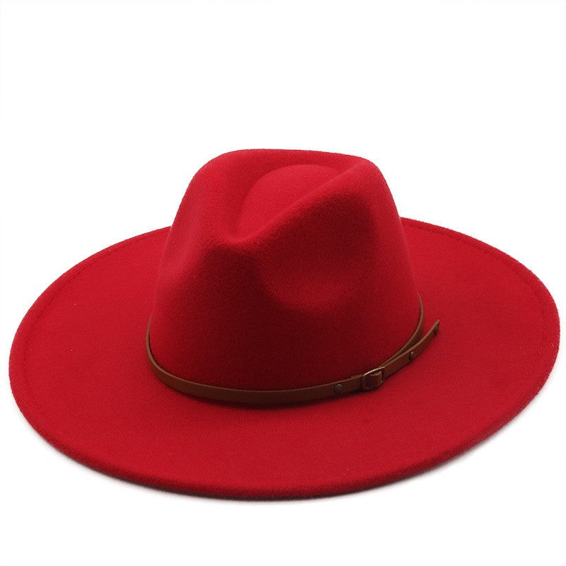 9.5cm Wide Brim Fedora Hats with Brown Belt Autumn Winter Women Party Top Hat Men Jazz Retro Cowboy Felt Cap Panama Sun Hat
