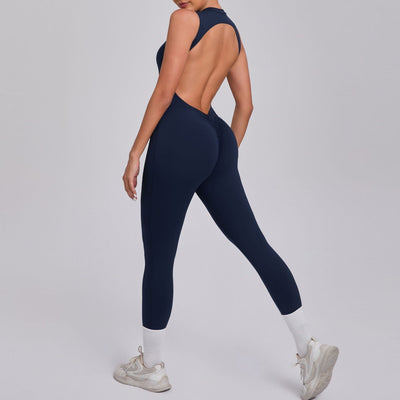 Seamless Yoga Jumpsuits Sports Fitness Hip-lifting Short-sleeved Backless One-piece Workout Gym Leggings Tracksutis for Women