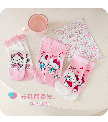 5Pairs Sanrio Cinnamoroll Kuromi Kawaii Spring and Autumn Cartoon Middle Tube Socks For Girls Boy Children Mid-calf Cotton Socks