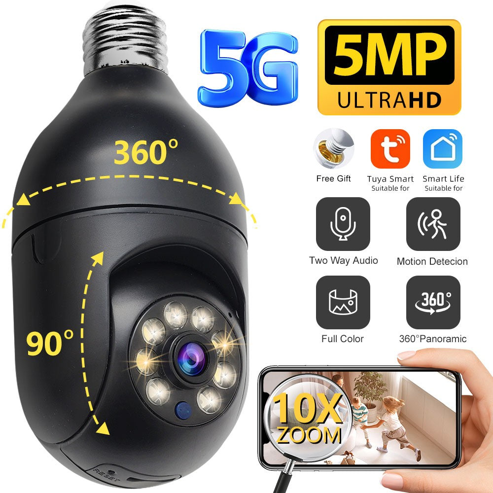 Tuya 5MP 5G E27 Bulb Security Monitor Cam Wireless Automatic Human Tracking Night Vision Full Colour Surveillance Camera