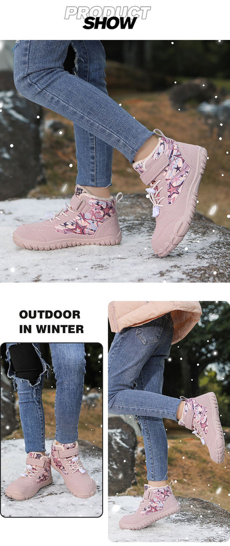 2025 Kids Barefoot Snow Boots Wide Toe Winter Insulated Waterproof Fur Lined Shoes for Boys Girls Cold Weather Outdoor Sneakers